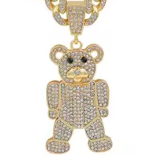 New 24K Plated Teddy Bear Pendant Zirconias Stones in Sterling Silver - Picture 1 of 12
